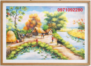 tranh phong cảnh đồng quê sơn dầu 3d quà tặng