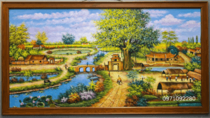 Tranh sơn dầu đồng quê Việt Nam vẽ tay