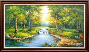 Tranh phong cảnh thiên nhiên phong thủy hươu nai rừng