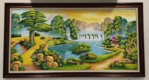 Tranh phong cảnh sơn thủy hữu tình vẽ tay thủ công